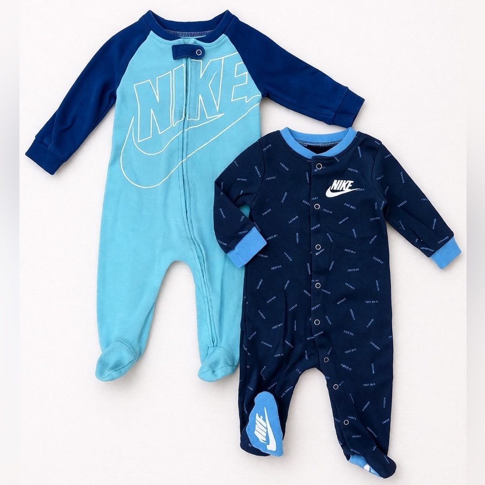 Nike Baby Two-Pack One-Piece Sleepers in Light Blue and Navy